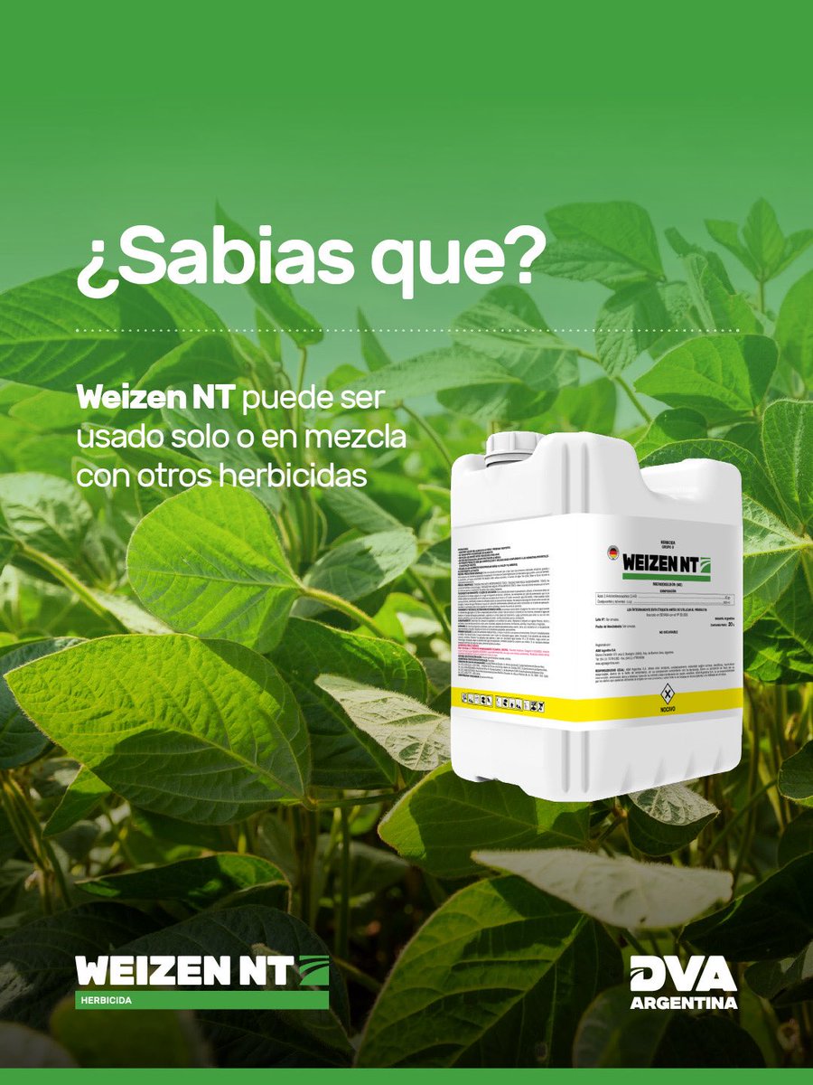 #WeizenNT 👇🏻 

Su formulación permite uso solo o en mezcla con otros herbicidas, aportando versatilidad y eficiencia en el control de malezas de hoja ancha en posemergencia.

🔗 Conocé más en nuestro sitio web.

#campoargentino #dvaargentina