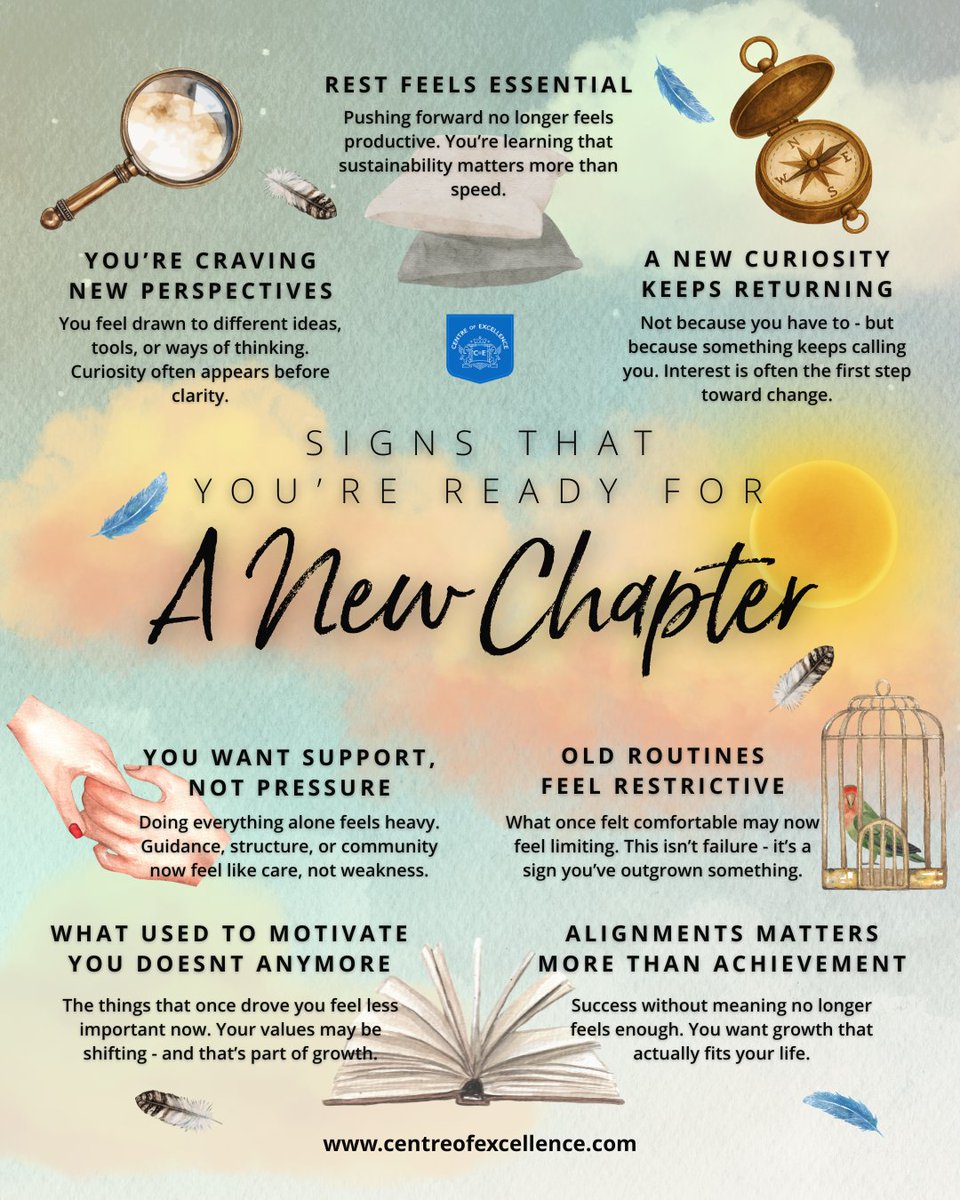 If these signs resonate, you may be ready to begin a new chapter — one that feels more aligned, supported, and true to you 📖✨

Join our mailing list for thoughtful insights and gentle guidance along the way 👉 centreofexcellence.com/subscribe/