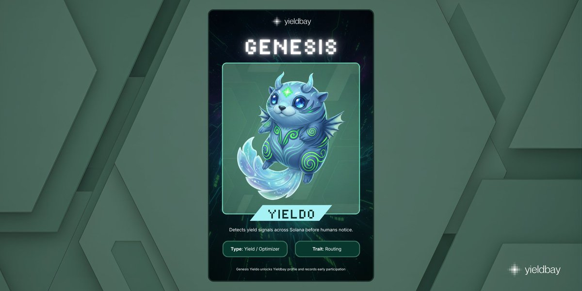 yieldbayfi's tweet image. Free Genesis Yieldo NFT mint is LIVE 🌊

Mint Yieldo → app.yieldbay.fi

Yieldo gets you instant access to the public beta of the Yieldbay Dashboard.

One unified, non-custodial view of yield infra on Solana.