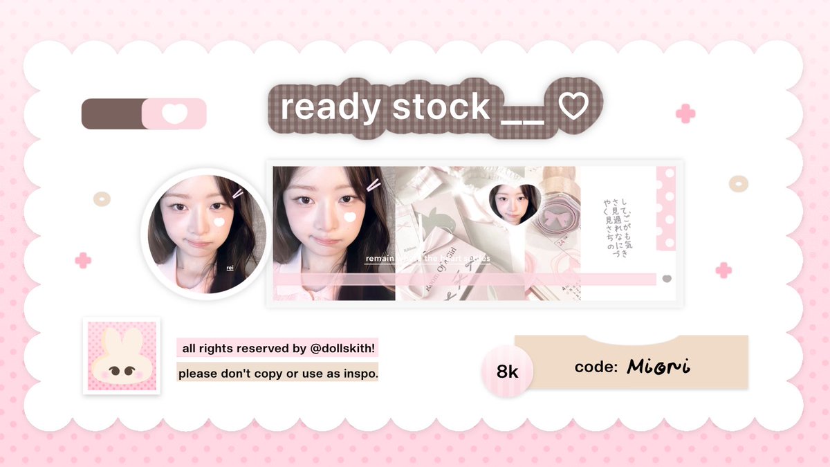 dollskith's tweet image. ⠀
യ˚₊ 🌸 ⊹ help retweet? tysm! ˚. ❤︎

パン屋ー👩🏻‍🍳🥨 ‘mLo gucY . . 𓊆✧ ruth bawain ready stOck layout rei ive ⑅ 𓄹𓈒 🍰🎀 ˚. ꕤ with price ꒰ IDR. 8.000 ꒱ ៶៲៸  kindly check ALT for moRe! 𓈄 ˚₊ パン 🍮🪽↷ ✿ ｡ 

ʚ #zonauang ɞ
⠀