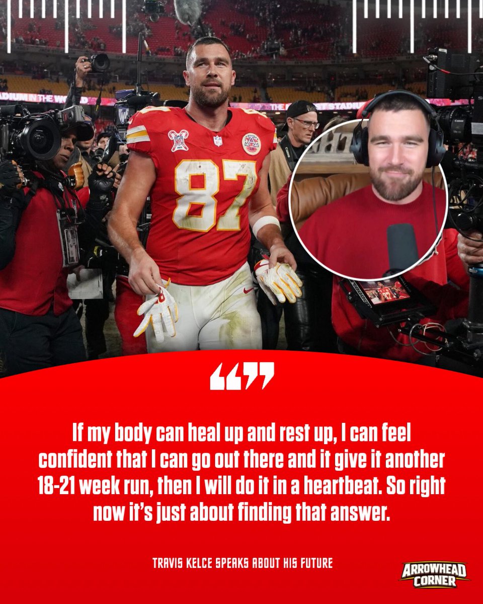 ArrowheadCorner's tweet image. #Chiefs TE Travis Kelce on if he will return for a 14th season… 👇