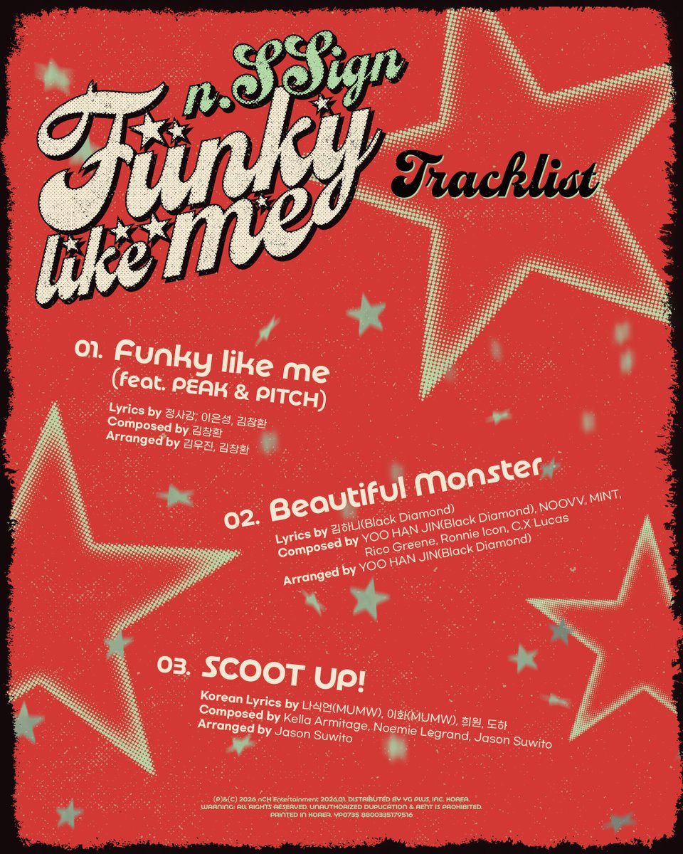 nSSign_official's tweet photo. n.SSign 'Funky like me'
TRACK LIST

🎙️ 2026.01.13 6PM Release

#nSSign #엔싸인
#Funky_like_me https://t.co/Htvum5Zby2