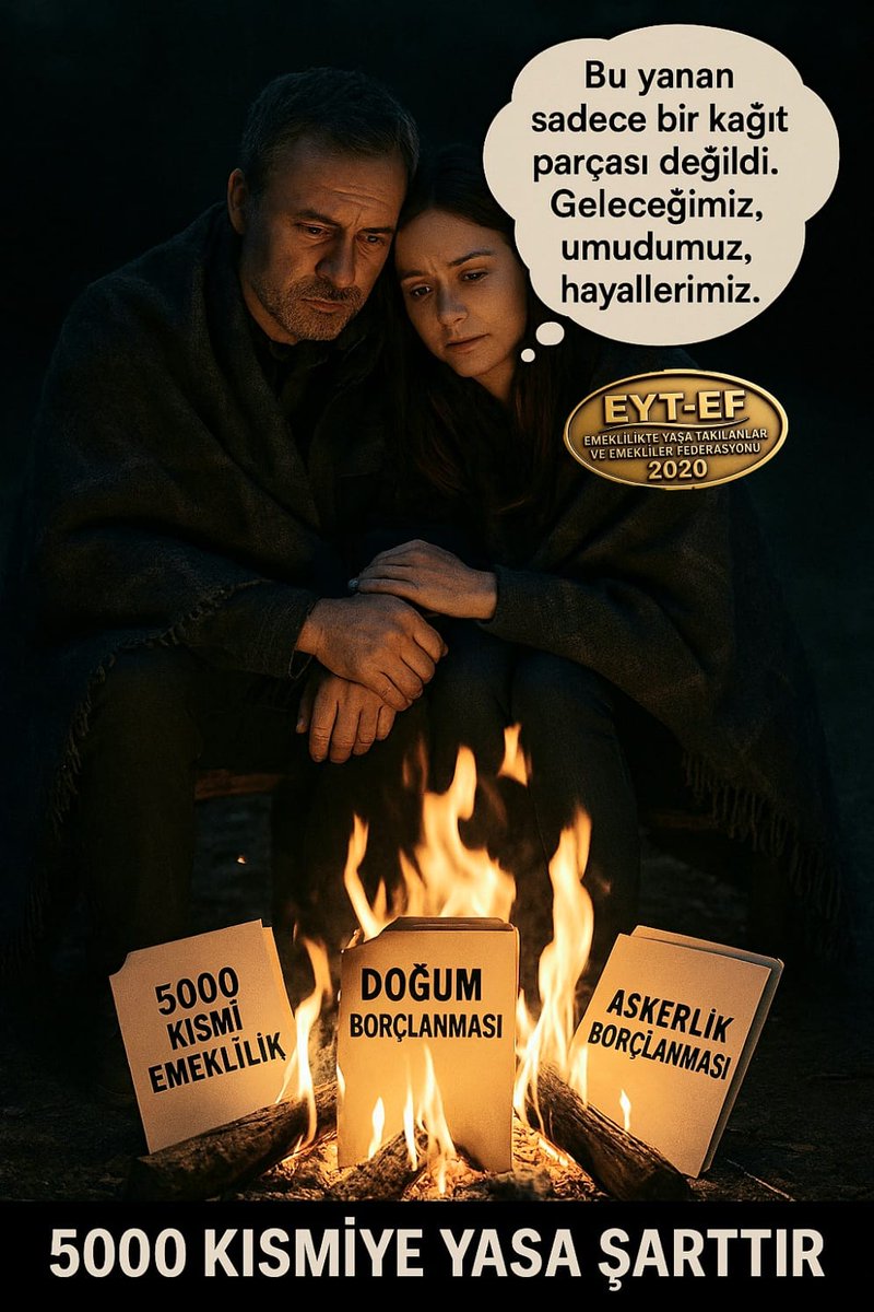 #5000KısmiyeYASAşarttır

5000 Prim ve Kısmi Emeklilik dosyası;
İktidarın masasındaki ertelenebilir bir konu değil,
Ülkenin önündeki acil bir adalet sorunudur!

Derhal yasalaşmalı ve
27 yıllık mağduriyet bitirilmelidir !

#EmekliyeSeyyanenZAMşarttır
<a href="/RTErdogan/">Recep Tayyip Erdoğan</a>
<a href="/isikhanvedat/">Prof. Dr. Vedat Işıkhan</a>
