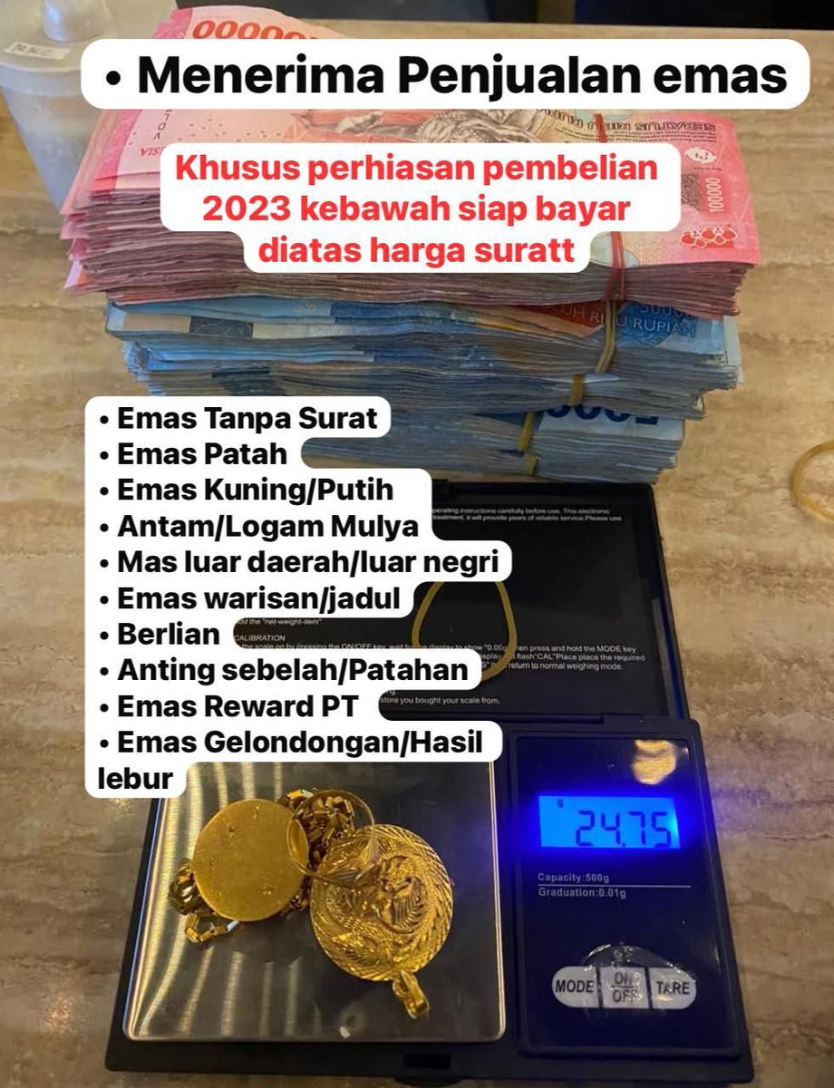 icafadhilah's tweet photo. Hii X, pertemukan aku dengan warga X yang mau jual perhiasan emas nya karna aku terima dgn kondisi 
•Emas putus 
•Emas tanpa surat 
•Emas luar negeri
•Anting sebelah 
•Emas warisan 
•Emas reward pabrik 
Kita terima &amp; kita bayarkan dengan harga terbaik tanpa potongan🥰🫰🏻💸 https://t.co/zYLmpF8hhU