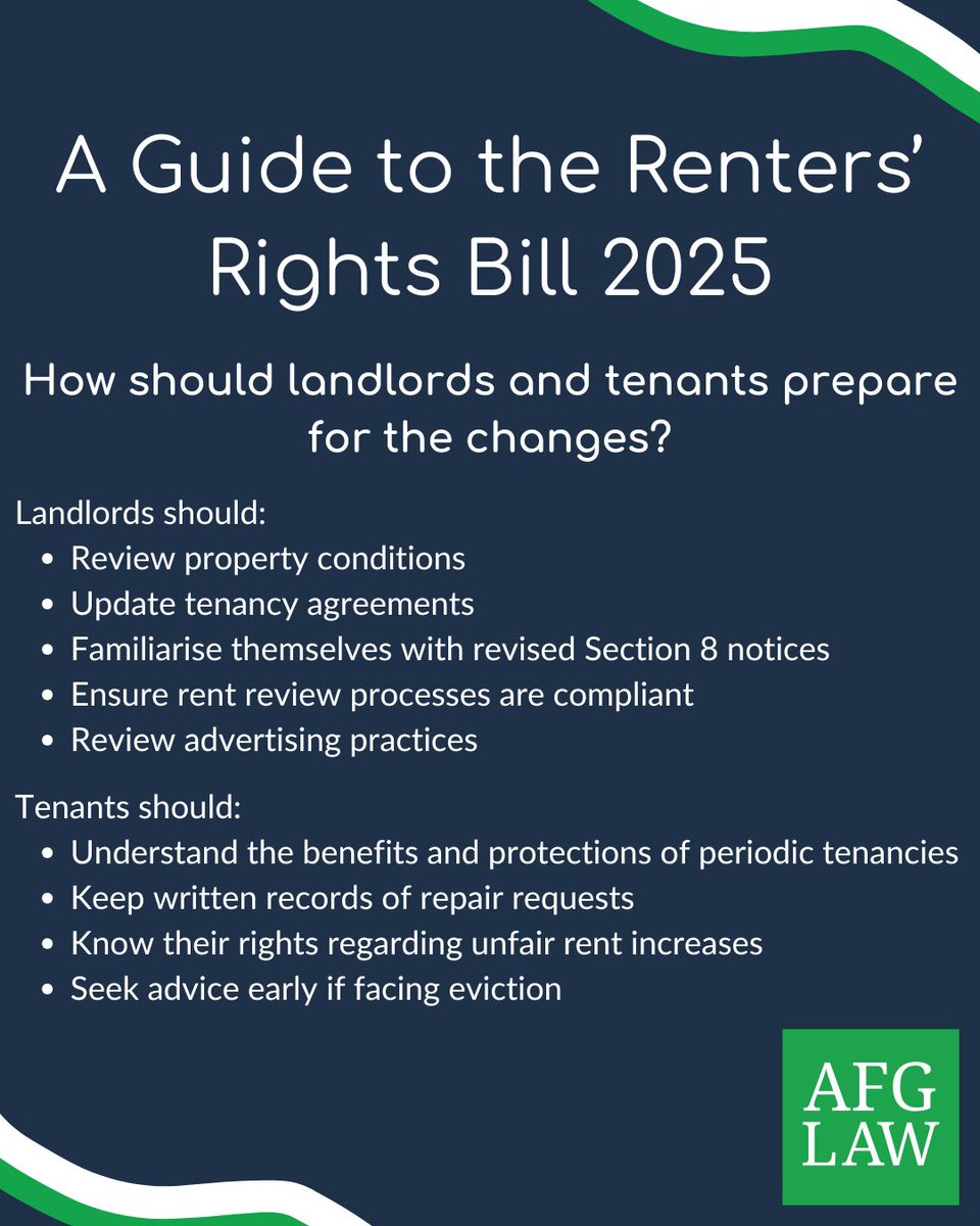 AFGLAW's tweet photo. The Renters’ Rights Act 2025 represents one of the most significant overhauls of the private rented sector in decades! The Act aims to create safer, fairer, and more secure housing for private renters and introduces major reforms.
#afglaw #landlords #tenants https://t.co/q2shIFx3Zz