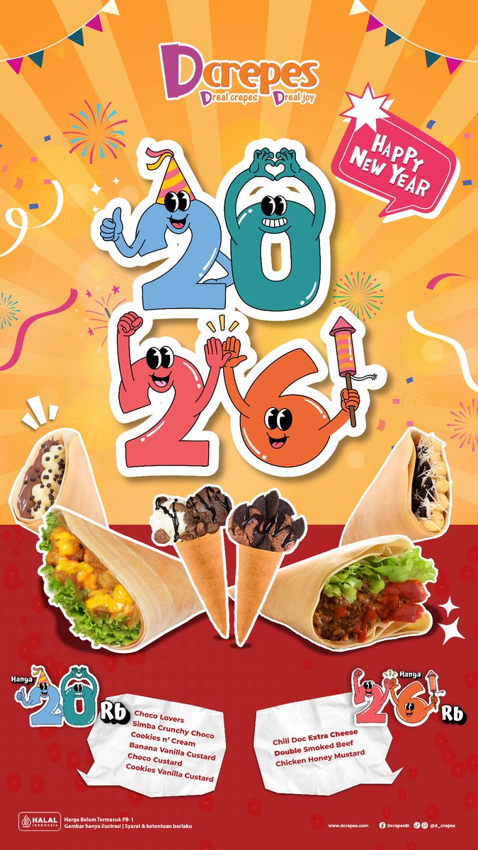 PlazaSenayan's tweet photo. Mari sambut tahun baru dengan Dcrepes๐ฅณ
Kesempatan gak datang dua kali, jajan Dcrepes cuma 20ribuan! Tersedia di Dcrepes Plaza Senayan, Food Court, Level 3.
Syarat dan Ketentuan berlaku.
#WhatsOnPlazaSenayan #PlazaSenayan #Dcrepes https://t.co/zuGD49xzvO