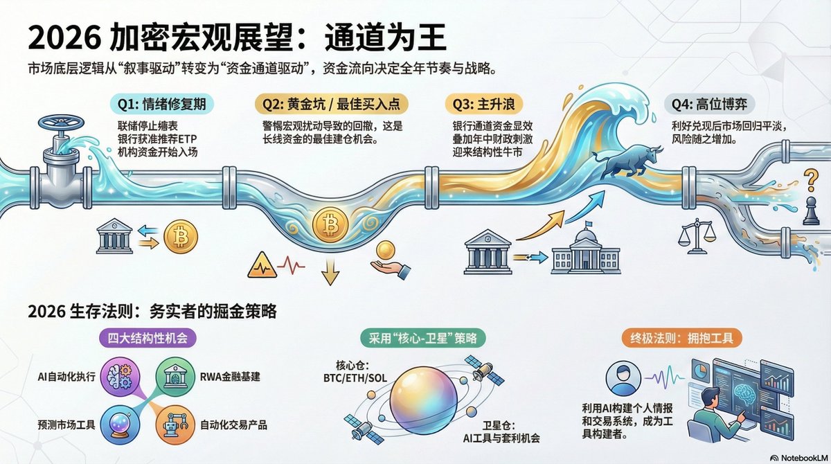 2026 加密宏观年度展望：胖应用时代，叙事退潮后的结构性机会

作者：比特币橙子 <a href="/chengzi_95330/">比特币橙子Trader</a> 

时间：2026年1月
前言：叙事已死，通道为王

每年的年初，我都会做一个整年的年度宏观走势预测。2024年我预警了下半年的暴涨，2025年预测了Q3的行情，整体方向基本验证。