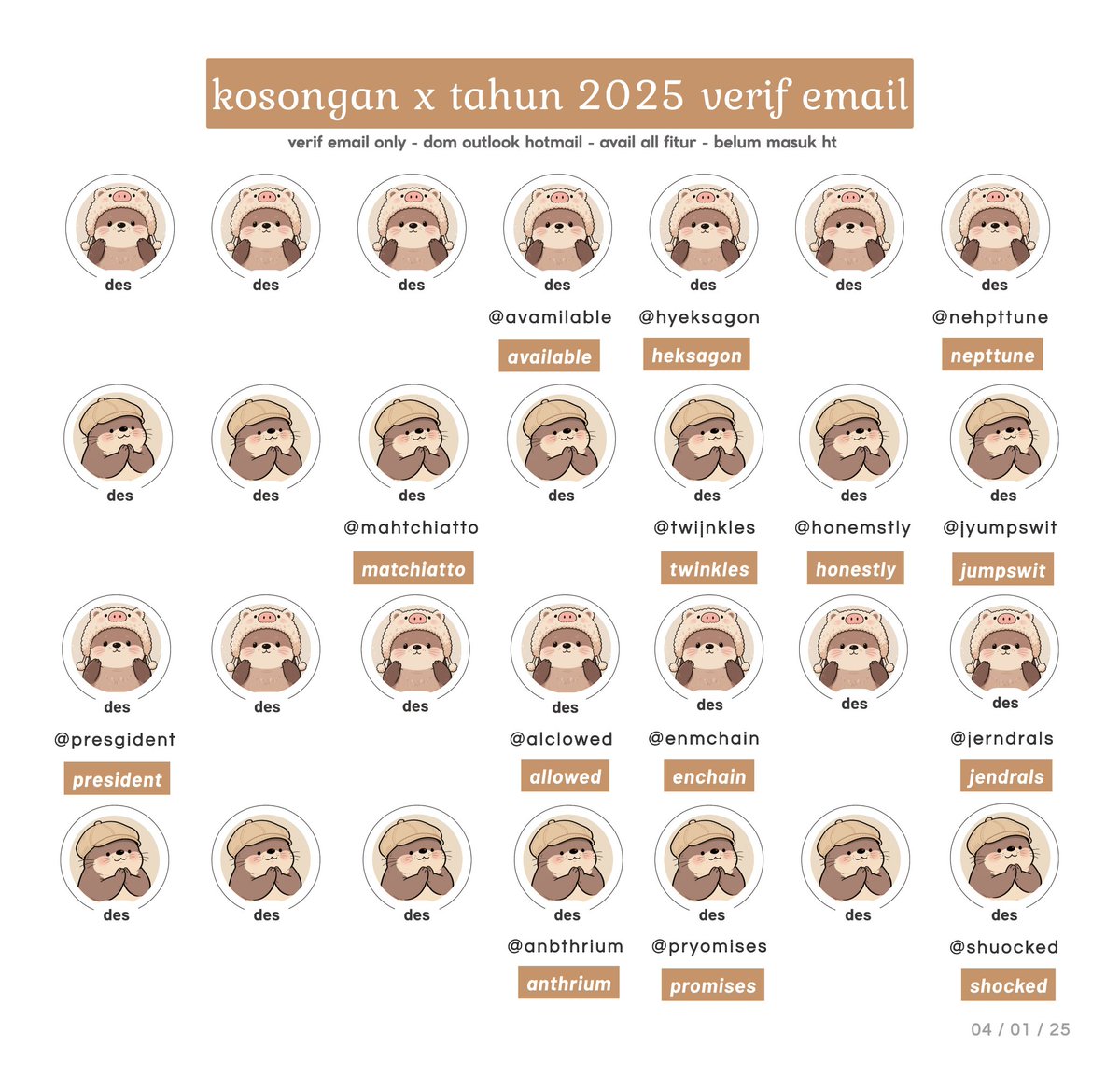 wts akun acc y25 verif email

💰 : 9K / acc

✼. verif email only
✼. dom outlook hotmail
✼. blm lewat limit 12 jam
✼. udah bisa ganti usn
✼. blm masuk mt ht

#zonauang