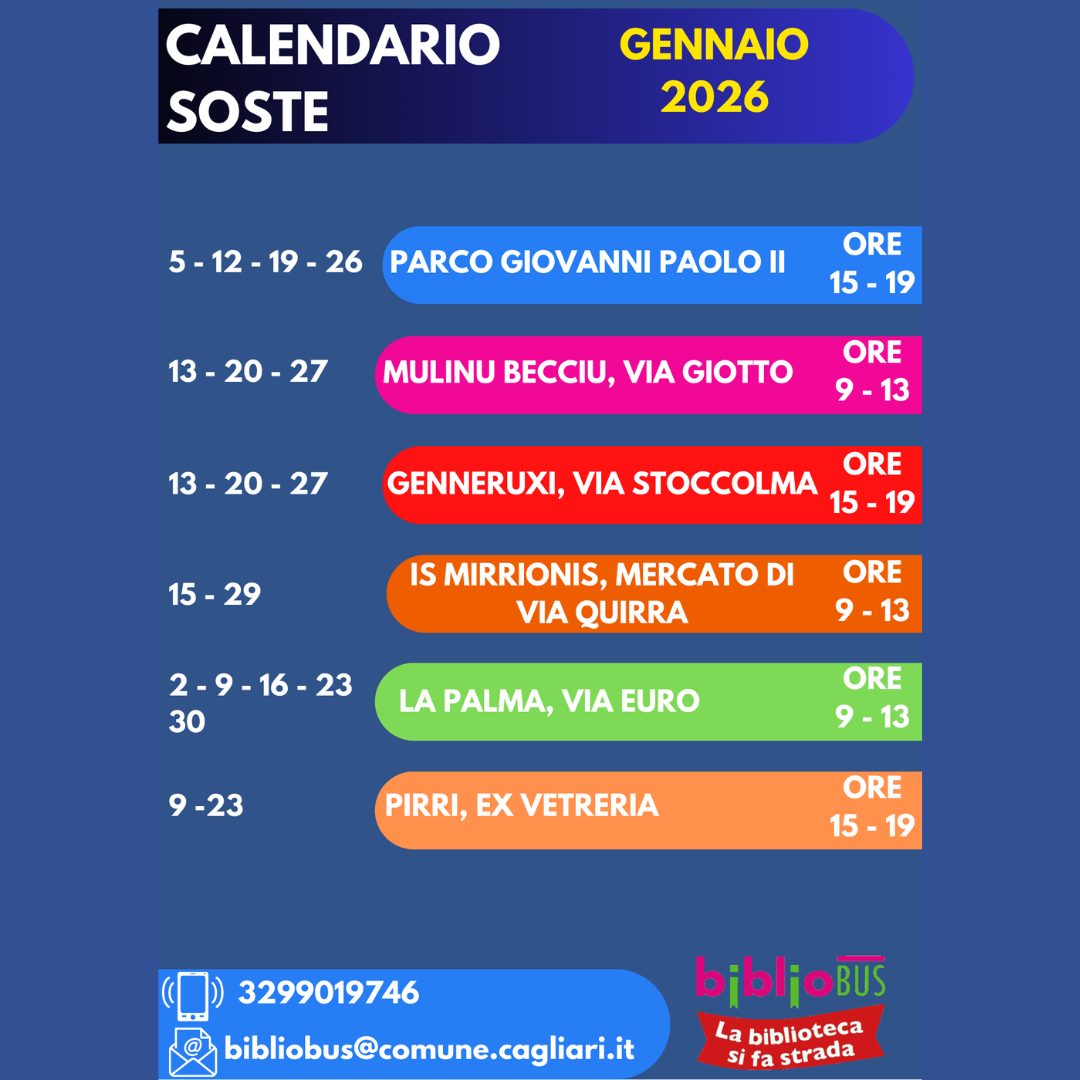 Le fermate del #BibliobusCagliari a gennaio🚐