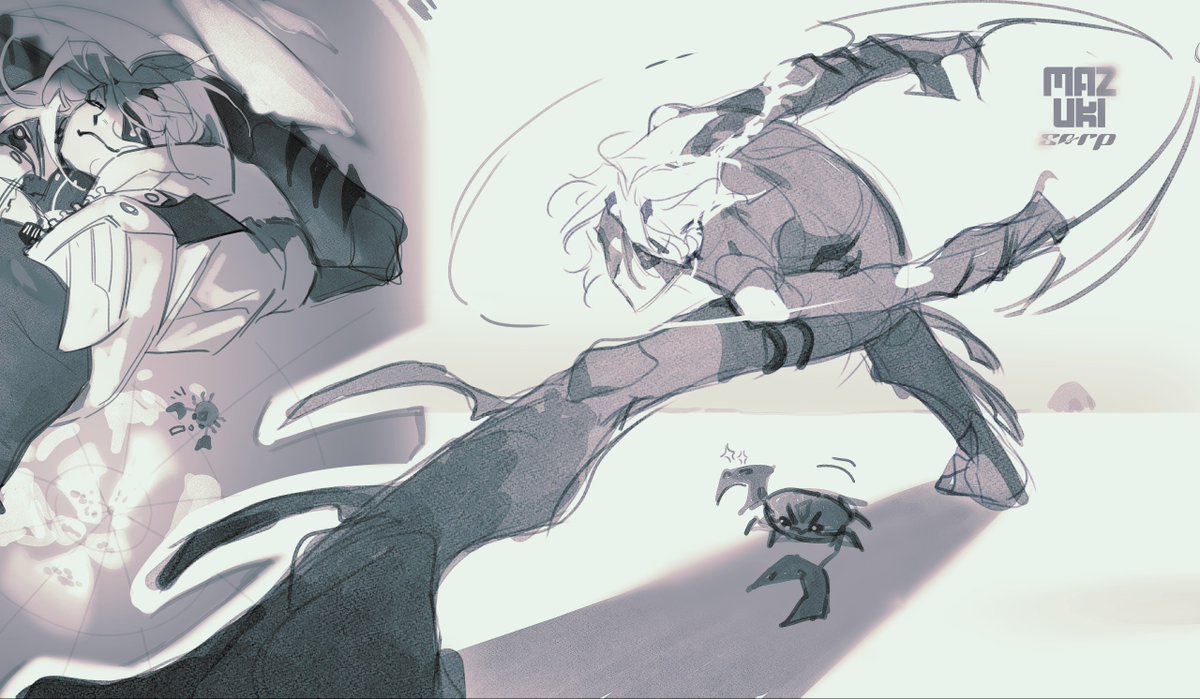 huyanma's tweet image. Crab and Shark Salad. 🦈🦀

#Izu #SERP #oc #sketch