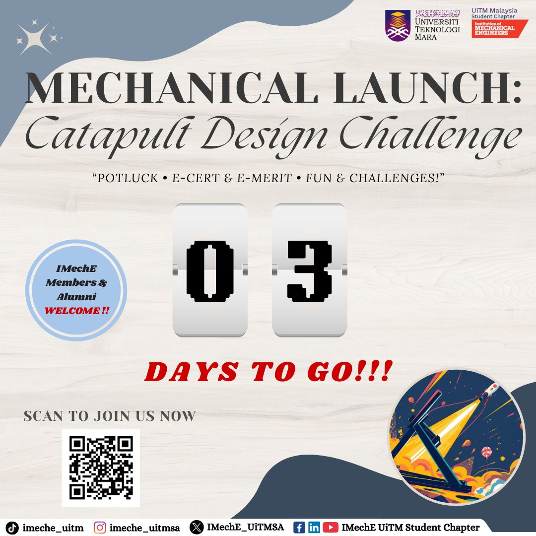 IMechE_UiTMSA's tweet photo. 3 DAYS AWAY

Whether you're a seasoned builder or just looking for some mechanical fun, this is the event for you. 

🥘 Potluck vibes 
📜 E-Certs &amp; E-Merits 
🔥 Epic challenges!

IMechE members and Alumni are all welcome! 

Improving the world through engineering https://t.co/krhMEOFyWX