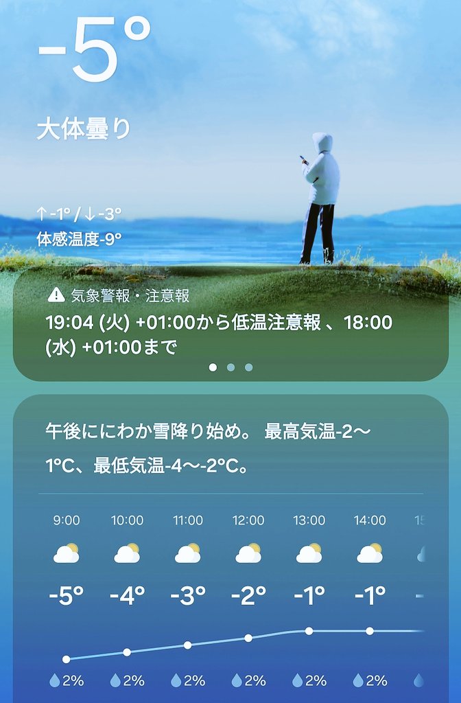 気温マイナス5度🇩🇪
体感温度マイナス９度
昔（マイナス15度とか）に比べたらまだいけそうです（嘘です）
#昔と比べたがる世代です
#ドイツ
#地球温暖化