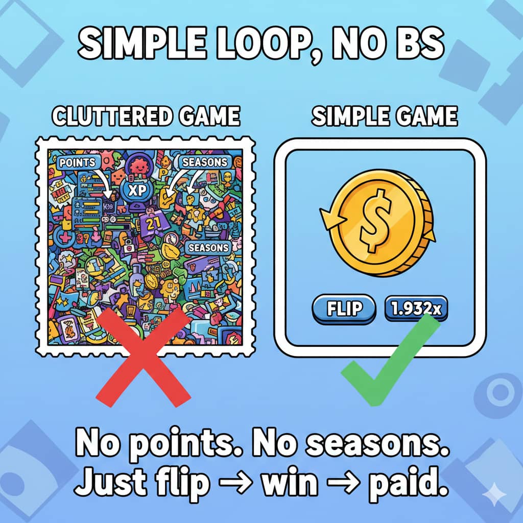 The loop is brutally simple, which is why it works.
You start with one onchain coin flip.
Win → 1.932x paid immediately.
That win unlocks burger mining.
No points. No seasons. Just outcomes.
<a href="/grimmysburgers/">Grimmy</a>