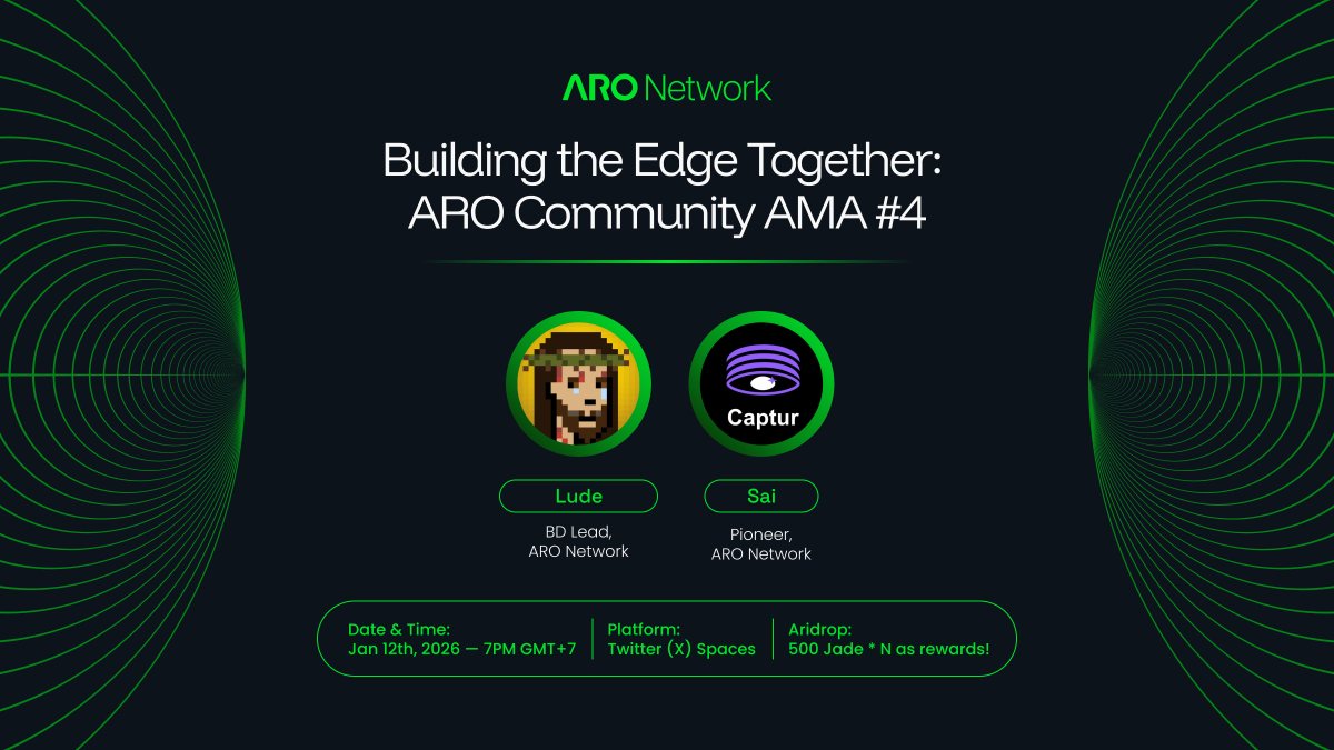 AroNetwork's tweet image. 💫 ARO Community AMA #4 is coming!

Ask your questions, join the conversation, and help us build the edge together.

🎁 Rewards: 
• Drop your questions below in the next 48 hours. Selected entries win 1,000 Jade!  
• Limited-time redeem codes for 500 Jade will be dropped live…