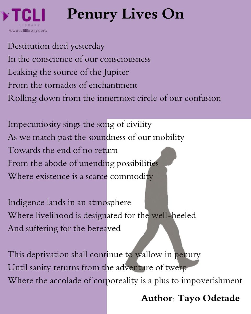 tclilibrary's tweet photo. Some poems ask us to pause.
 Penury Lives On reflects on deprivation, inequality, and the human condition.

✨ Engage with literature that matters.
 👉 Explore TCLI Library at https://t.co/hGWiTSbxDk

#TCLILibrary #Poetry #DigitalLibrary #LearnAnywhere https://t.co/73tmQmsXLd