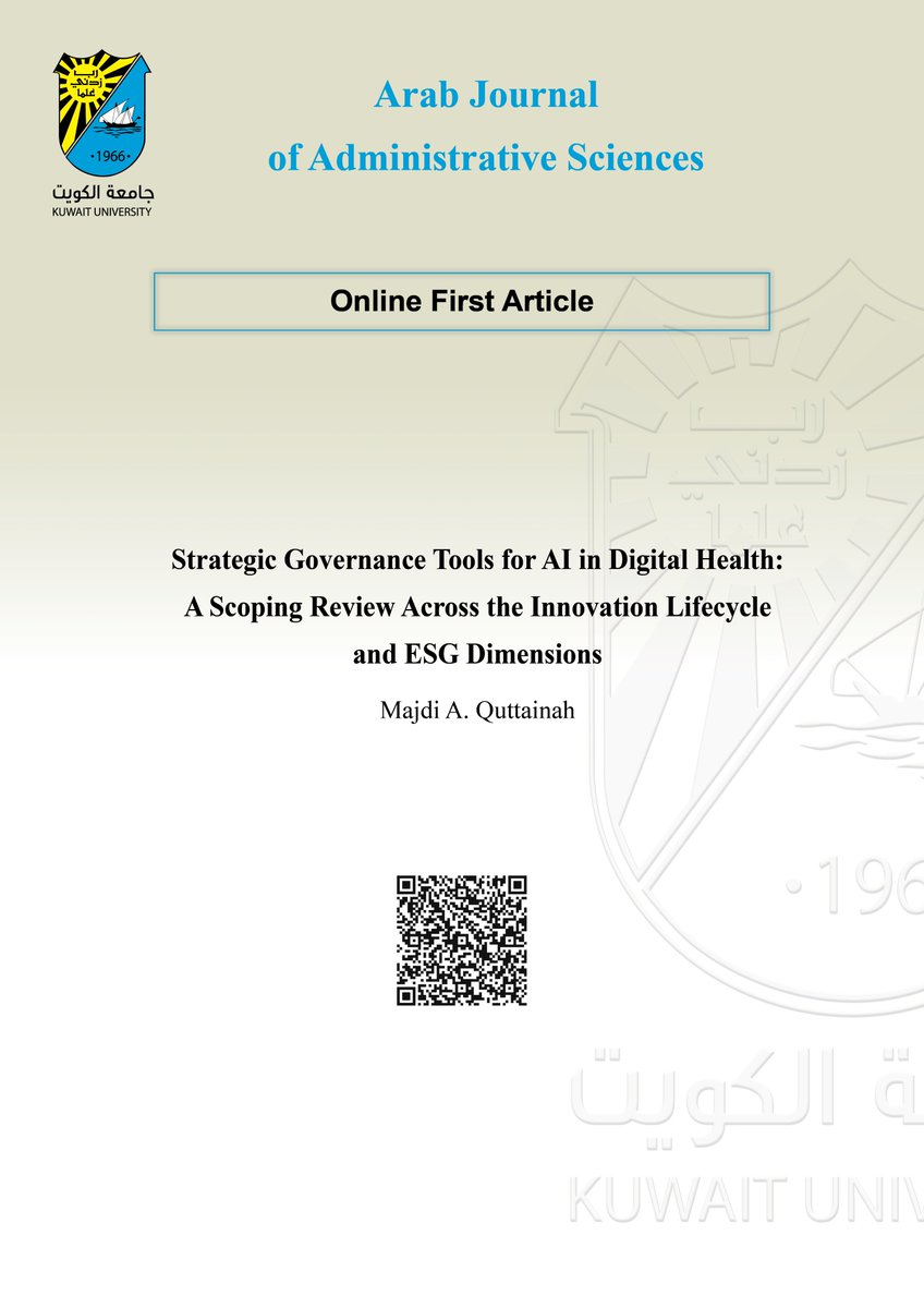 يسر المجلة العربية للعلوم الإدارية نشر بحث باللغة الإنجليزية لـد. مجدي أنور قطينة نشراً مبكراً.
AJAS is pleased to publish the manuscript by Dr. Majdi A. Quttainah as an Online First Article.