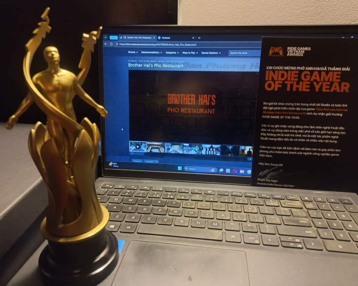 The first gift of the New Year has arrived! 🏆
A huge thank you to <a href="/indiegamesvn/">IndieGamesVN</a> for this beautiful trophy. I’m truly honored to receive the Indie Game of the Year award.
After a long struggle, I’ve finally managed to bring this dead game to Steam. Thank you all for the