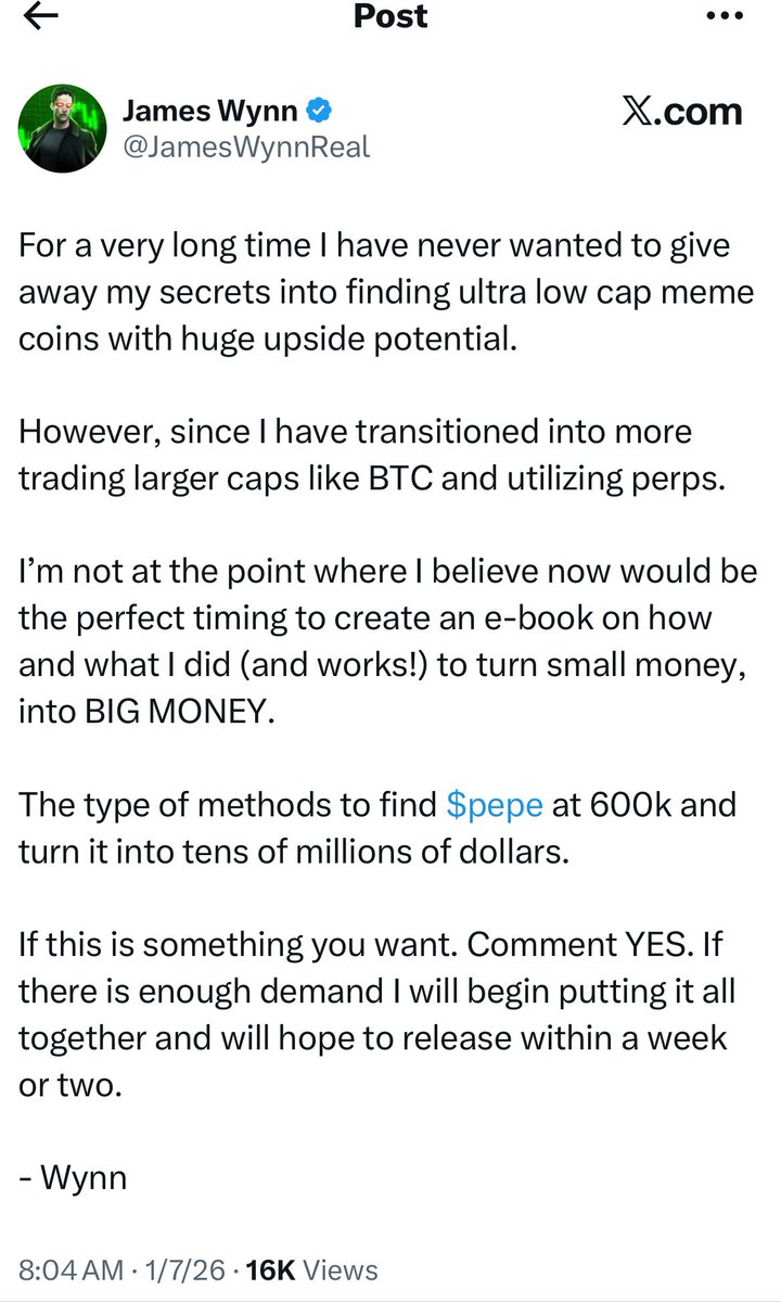 James Wynn has gone from losing $100M leverage trading to launching ebooks  and rug pulls 😂 He will not stop until he extracts every last dollar from  his followers!
