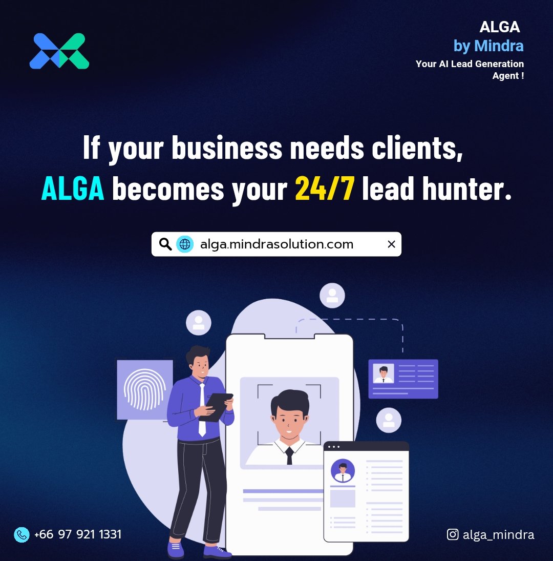 MindraXAlga's tweet photo. Clients don’t stop searching—why should your lead generation?
ALGA by Mindra works 24/7 as your dedicated lead hunter, delivering verified prospects faster than manual methods.
More leads. Less effort. Real growth.

#Alga #Mindra #AlgabyMindra #DigitalMarketing #business https://t.co/MSMARtv3LE