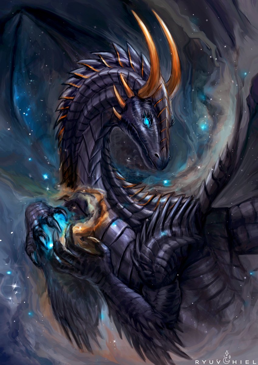 Ryuvhiel's tweet photo. 🌙 A painterly commission that I did for @sentuivira ! 
Meet Deus, a dragon who knows the secrets of the Universe ✨💫��
---
My commissions are still OPEN, DM to get your own artwork ✨

#dragoncommission #dragonart #cosmicart #dragonartist #commissionartist #openforcommission https://t.co/7hMXgH5wzR