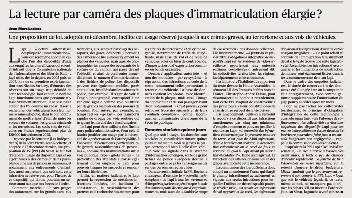 C_Frassa's tweet image. Merci @leclercjm et au journal @Le_Figaro pour cet excellent article qui met en lumière les enjeux de la PPL, de mon collègue @pjrochette, relative à l’extension de #LAPI dont je suis le rapporteur et que le @Senat a adopté le 17 décembre 2025.