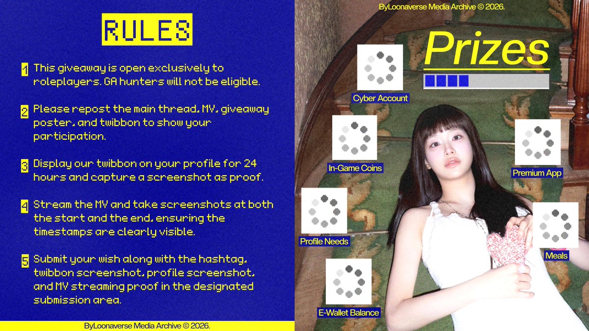 ByLoonaverse's tweet image. ꔛ ₊˚ Kick off straight into this neon-lit world, a glitching 𝒈𝒊𝒗𝒆𝒂𝒘𝒂𝒚 awaits down the firewall; grab that octrees in a sweep, and allow it lead you to a fluke full of loves and gleams! 💻﹆ •