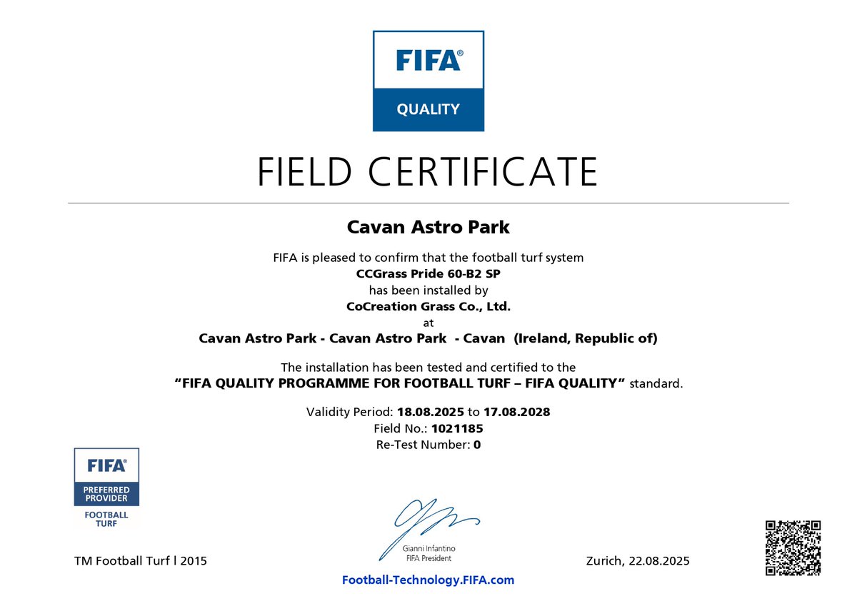 CCGrassChina's tweet photo. โฝ๏ธ๐ฅ #FIFA Quality pitch in Ireland!
Cavan Astro Park features our Pride turf system, delivering top-tier durability, resilience, and player-friendly softness.
Thanks to our partner @PST_Sport for their invaluable effort!
#FIFAQuality #footballpitch #FootballTurf https://t.co/om9L67sqis