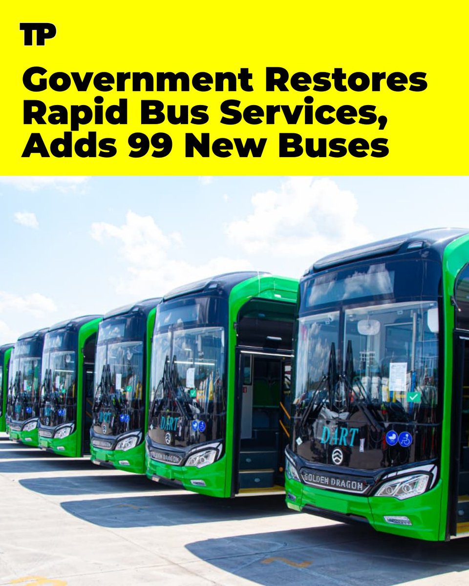 TanzaniaPress's tweet photo. Rapid bus services in Dar es Salaam are set for a boost as 17 repaired buses resume operations today, with routes extended to Mloganzila. The government has also allocated TZS 20bn to procure 99 new buses, 49 of which have already arrived. https://t.co/GSXePhdrTG