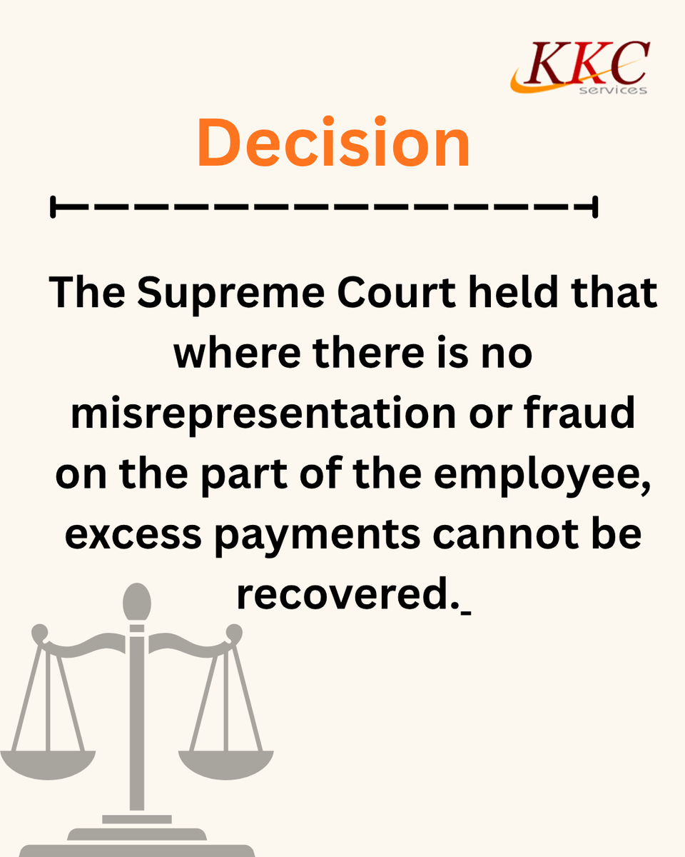 KKC_Services's tweet photo. Justice protects the innocent.
Excess payments made due to administrative error cannot be recovered from employees who acted in good faith.
Jogeswar Sahoo vs District Judge, Cuttack (2025) reaffirms fairness in service law.

#SupremeCourt #ServiceLaw #RecoveryOfExcessPayment https://t.co/bKl9LOUssT