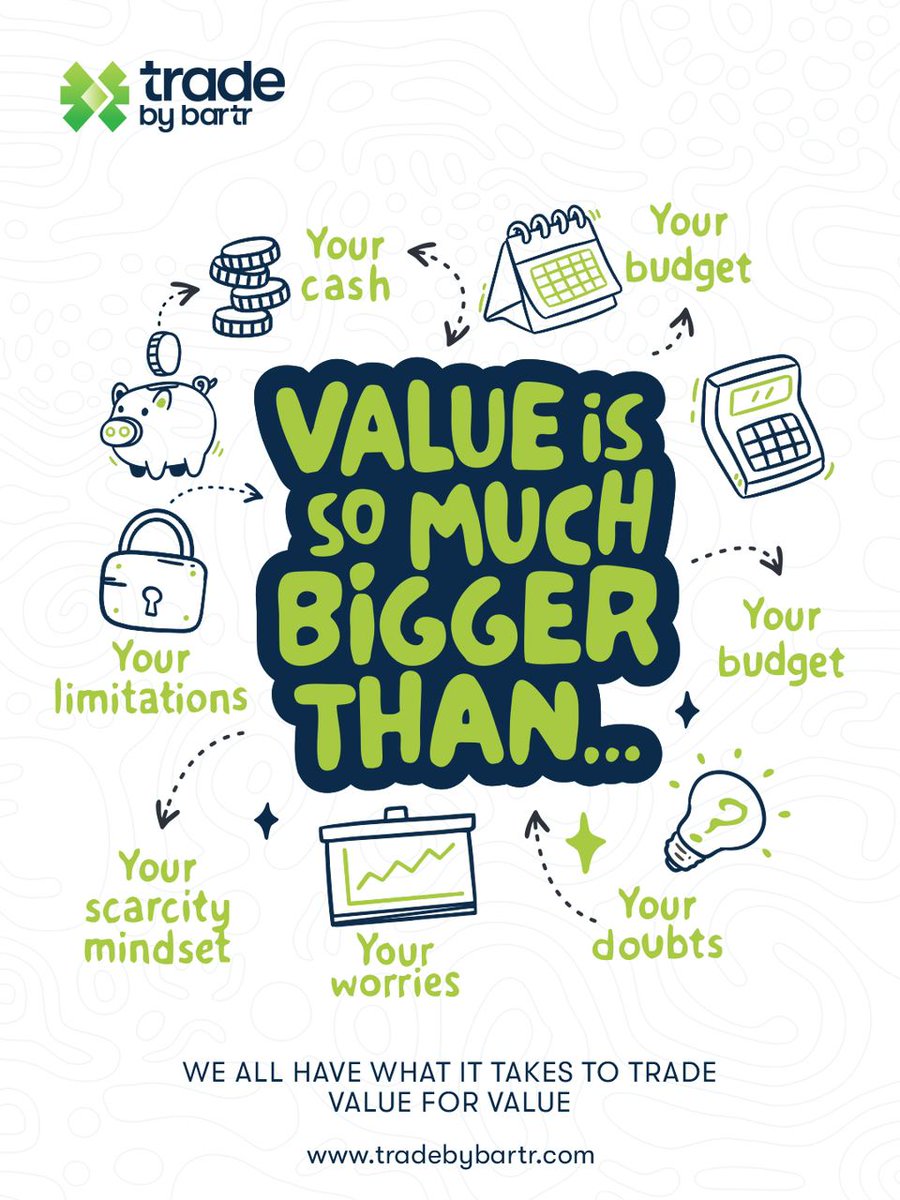 tradebybartr's tweet photo. Value is bigger than your wallet 
It's in your skills, time, ideas and unused things.
At TradebyBartr, growth doesn't start with money, it starts when value moves 
Scarcity is often a mindset and when value meets value there's abundance.
Trade Value for Value
#TradebyBartr https://t.co/Mi6QXQO65I