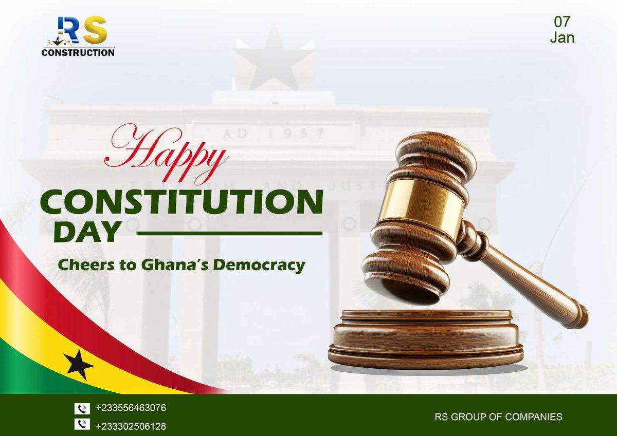 rsghconstruct's tweet photo. Happy Constitution Day, Ghana
Celebrating our freedom, unity, and democratic values today and always.
-------------------------------------------------
Bonne fête de la Constitution, Ghana
Célébrons la liberté, l’unité et les valeurs démocratiques, aujourd’hui et toujours. https://t.co/iF9foBH0dC