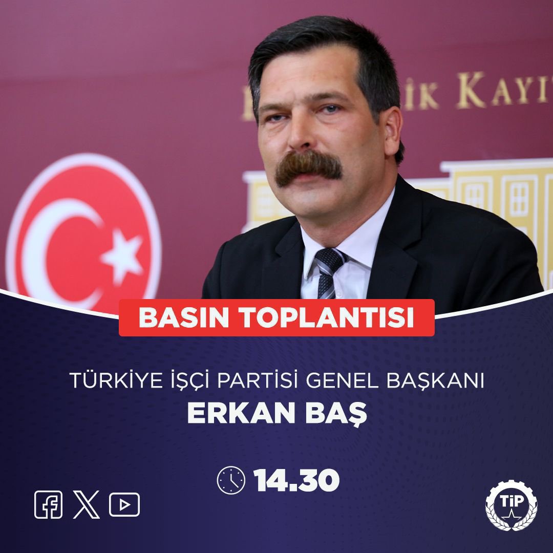 tipgenelmerkez's tweet photo. Genel Başkanımız Erkan Baş’ın bugün saat 14.30'da TBMM'de düzenleyeceği basın toplantısını sosyal medya hesaplarımızdan canlı izleyebilirsiniz. https://t.co/pNR8MZFd3J
