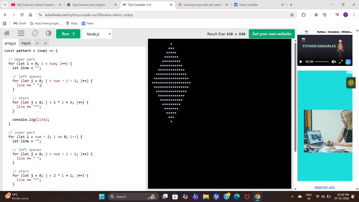 Day 2 Practicing DSA pattern problems for taking commands on loops and came across this interesting sequence:

1
0 1
1 0 1
0 1 0 1 
1 0 1 0 1

Drop your answer in the comments! 

#DSA #LogicPuzzle #Programming #CodingChallenge #ProblemSolving