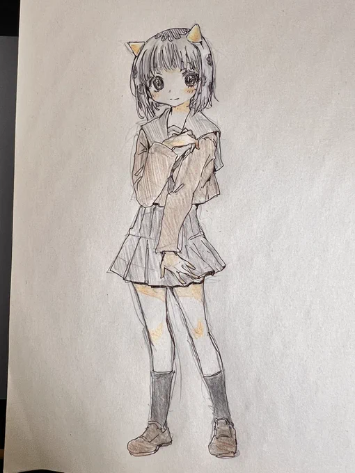 さいとうなおき先生のお絵描きドリル
実践中
反省点としては
スカートを抑えるポーズだったのに
なんか変に立体的にしようとして
意味わからんポーズに改変しちゃったとこ
アナログだと途中で気づいても
直せないのが辛い 