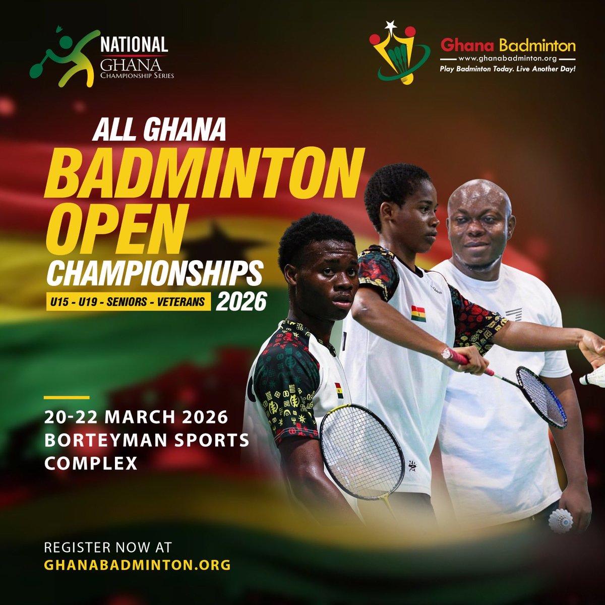 The All-Ghana Badminton Open Championships 2026 will be held from March 20-22, 2026, at Borteyman Sports Complex. Register at ghanabadminton.org. #badminton #GhanaSports #SportsNews #fypviralシ #badmintontournament #GhanabadmintonOfficial