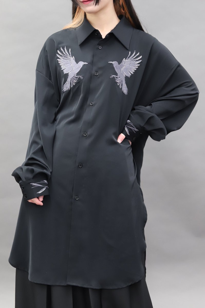 New Arrival】 🐦‍⬛鴉刺繍ロングシャツ 鴉の力強さを刺繍で表現した