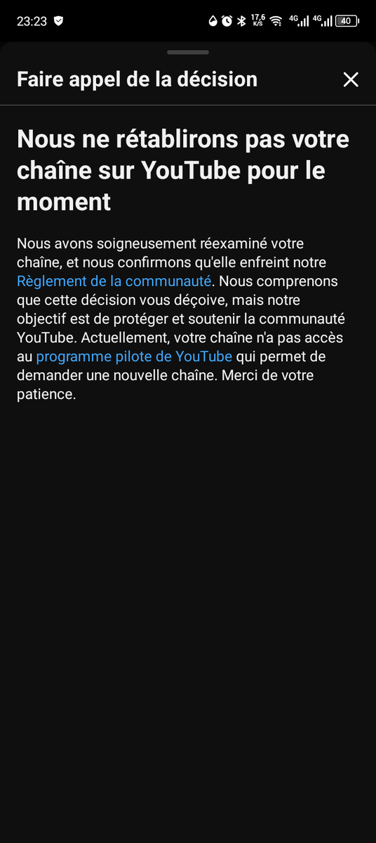 Josaphatares's tweet photo. @YouTubeIndia @YouTube @YouTubeCreators @TeamYouTube Salut @TeamYouTube  , j'ai déjà envoyé tout le détail en DM , concernant le problème , et j'ai déjà fait l'appel on l'as rejeté automatique https://t.co/t9CuhIzjig