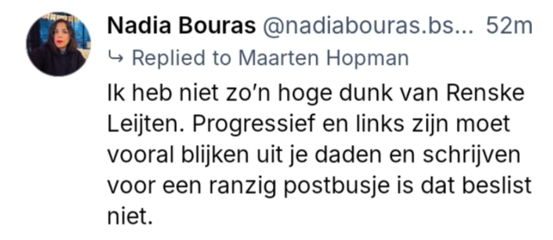 Volgens Bouras, die zich als lid van de Conseil de la Communauté Marocaine à l'Étranger, een adviesorgaan van koning Mohammed VI, maar al te graag laat feteren door het regime.
Om ondertussen hier iedereen de maat te nemen over wat links en progressief is.