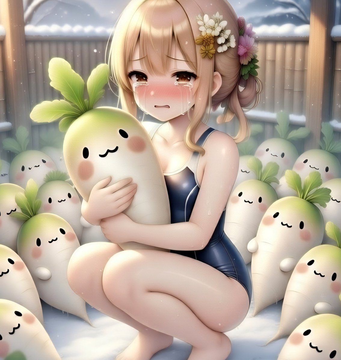 「あっ、あの～ すみません💦
  露天風呂はどこでしょうか？」

お風呂場で迷子になっただいこんちゃんと美少女作家

#AIスイスイ競水デー
#水曜スイスイ競水デー
#AIイラスト