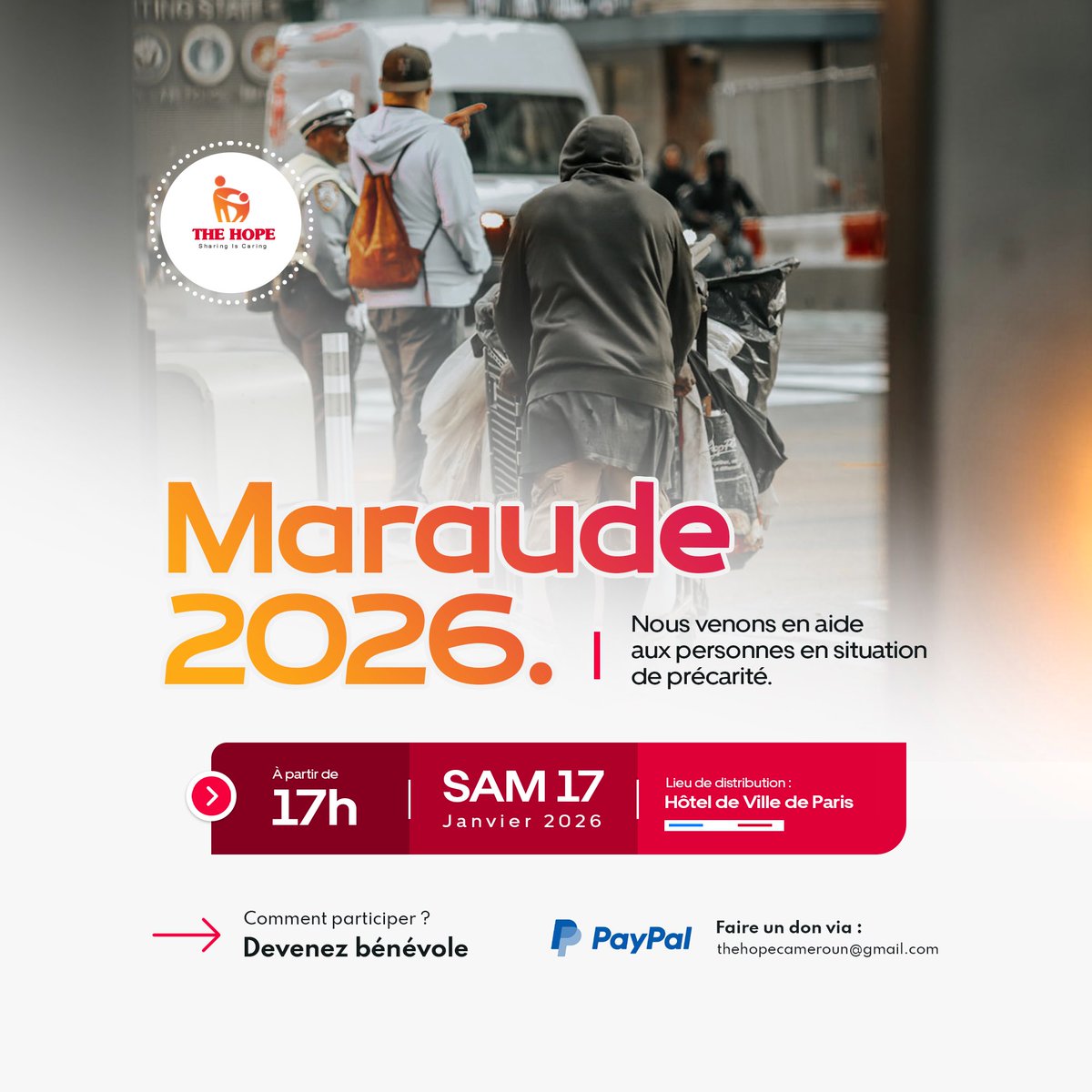 hope_cmr's tweet photo. 🧣 Maraude solidaire – 17 janvier 🥖

Notre association organise sa 7e maraude le 17 janvier afin d’apporter soutien et réconfort aux sans abris pendant l’hiver. ❄️

Pour devenir bénévole ou faire un don :
⛓️‍💥https://t.co/yAVxeU1nAP

📲 Message privé bienvenu

RT appréciés 🤍 https://t.co/5b3RFdw1U3