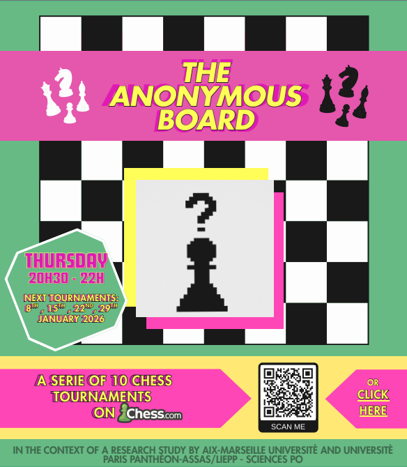 _AnonymousBoard's tweet photo. It’s never too late to sign up for our 5th The Anonymous Board tournament! 🕵️‍♂️

♟️ Thursday, January 6, 8:30 PM♟️

@chesscom_fr #Chess #Blitz #Anonymous https://t.co/xSaokQm2hv