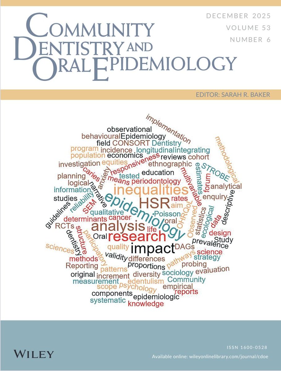 ElhamKateeb's tweet image. I am truly honored to join the Editorial Advisory Board of Community Dentistry and Oral Epidemiology (CDOE).
Grateful for the opportunity and fully committed to serving CDOE and the global research community.
Please check this great journal here: onlinelibrary.wiley.com/journal/160005…