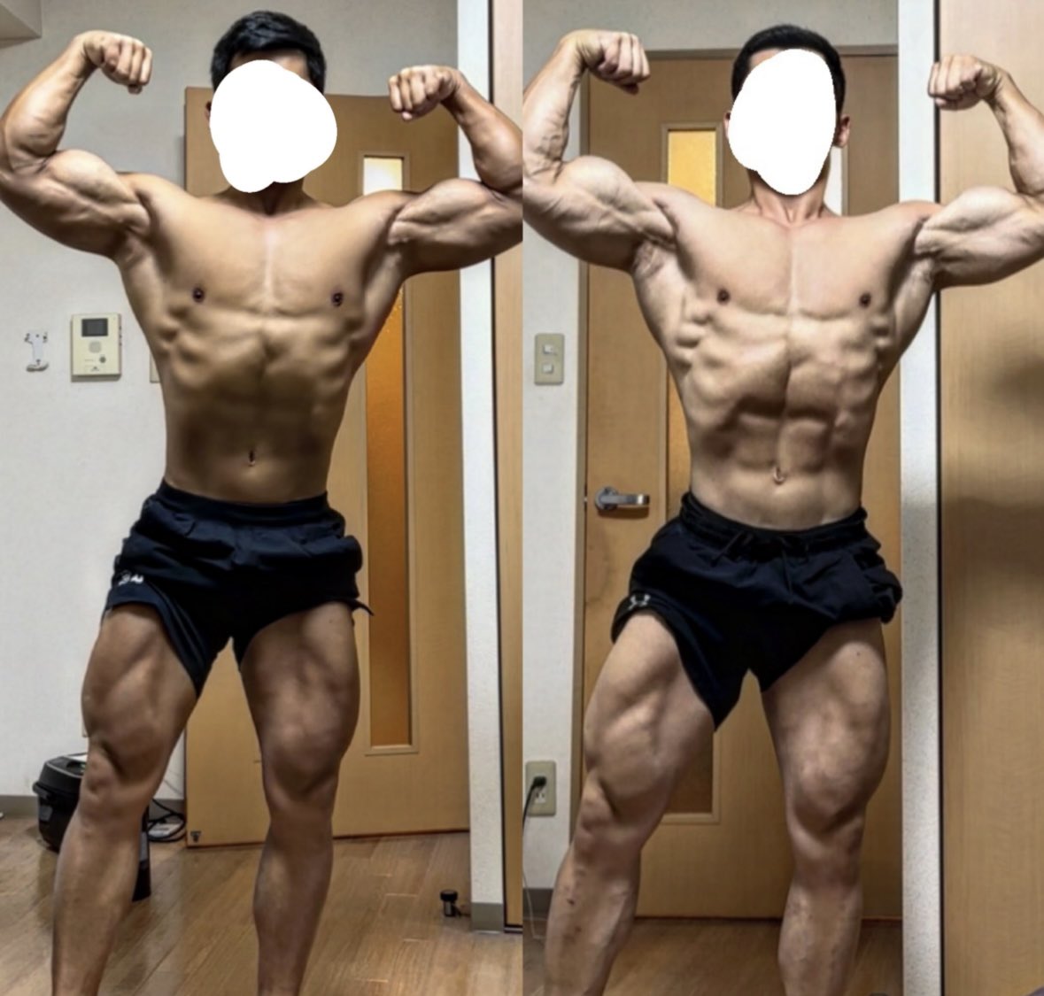 両方とも同じ体重
左　食べないダイエットした時の筋肉
右　たくさん食べてダイエットした時の筋肉