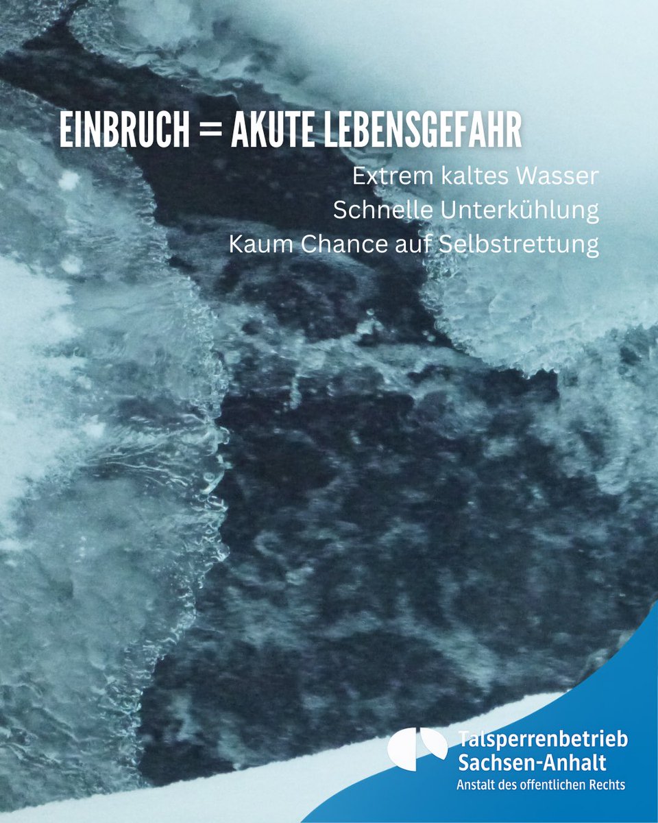 TSB_LSA's tweet photo. Das Betreten gefrorener Wasserflächen an Talsperren ist streng verboten und lebensgefährlich.

Eisflächen sind nicht tragfähig.
Bitte beachten Sie die Warnhinweise. https://t.co/kyPVflMVcE