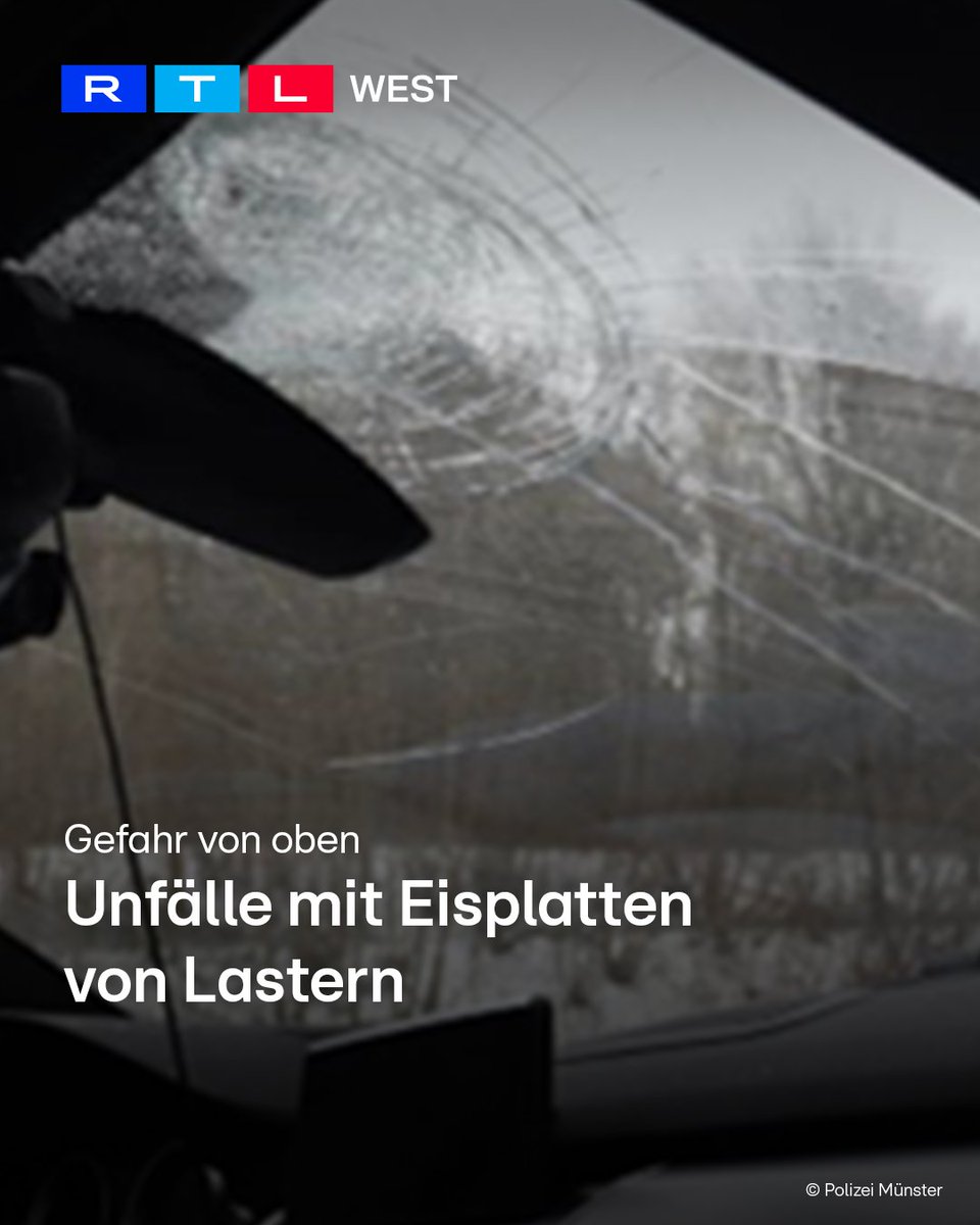 RTLWEST's tweet photo. Immer wieder fallen im Winter #Eisplatten von Lastern. #Schnee und #Eis sammeln sich auf den Dächern und lösen sich während der Fahrt. So auch passiert am Dienstag (06.01.) auf der A43 bei #Haltern am See. Die Eisplatten zerstörten die Windschutzscheibe eines Autofahrers. Der 40-Jährige wurde leicht verletzt. Kurz vorher wurde das Auto eines 36-Jährigen auf der A31 bei #Heek getroffen. Die #Polizei warnt davor, dass solche Unfälle auch lebensgefährlich sein können. Von allen Fahrzeugen müssen Schnee und Eisplatten vor der Fahrt entfernt werden.