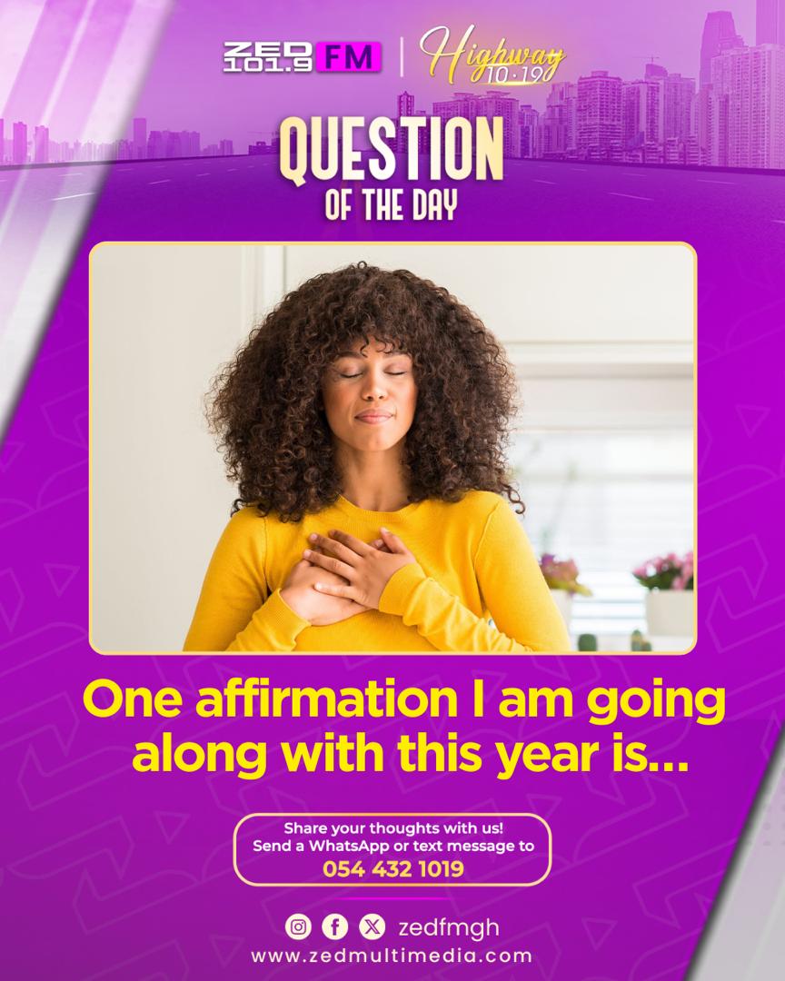 zedfmgh's tweet image. Question of the Day 🎙️
What affirmation are you carrying into this year?
WhatsApp us now 📲 0544321019

#ZEDFM
IShowSpeed | Memphis Depay #ConstitutionDay Kwesi Arthur | Thanksgiving | Black Sherif | Amaarae | Welcome Liam