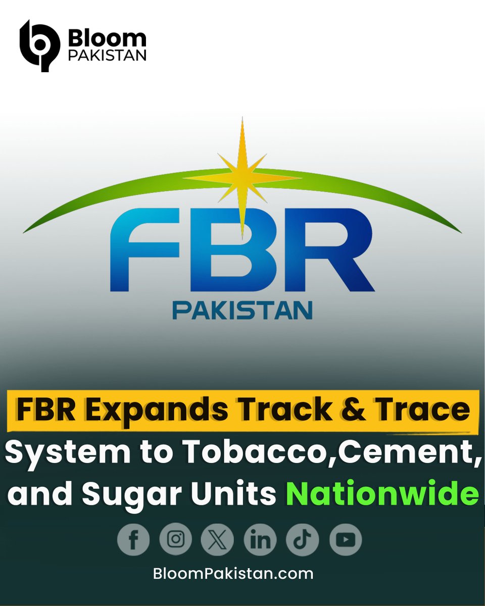 bloom_pakistan's tweet image. FBR Rolls Out Track &amp;amp; Trace System Across Tobacco, Cement, and Sugar Units Nationwide..

Read more: bloompakistan.com/fbr-track-trac…

#FBR #TrackAndTrace #TaxReforms #TobaccoIndustry #CementSector #SugarIndustry #Nationwide #RevenueCollection #PolicyUpdate