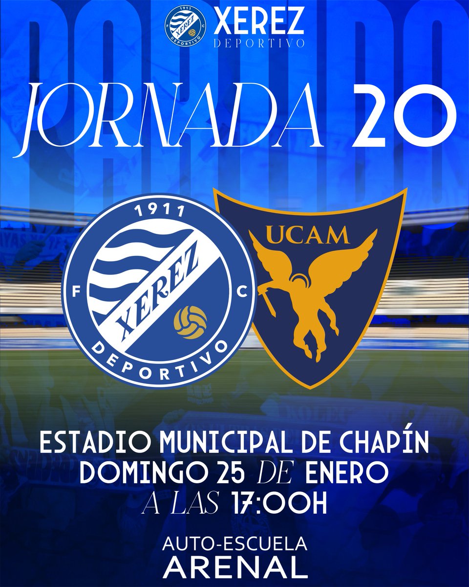 XerezDFC's tweet image. ⚽️⏰ Horario confirmado: Jornada 2⃣0⃣

🗓️ Domingo 25 de enero
🆚 @UCAMMurciaCF 
🕕 17:00 horas
🏟️ Estadio Municipal de Chapín

🤝 𝐀𝐮𝐭𝐨𝐞𝐬𝐜𝐮𝐞𝐥𝐚 𝐀𝐫𝐞𝐧𝐚𝐥

#XerezDeportivoUCAM