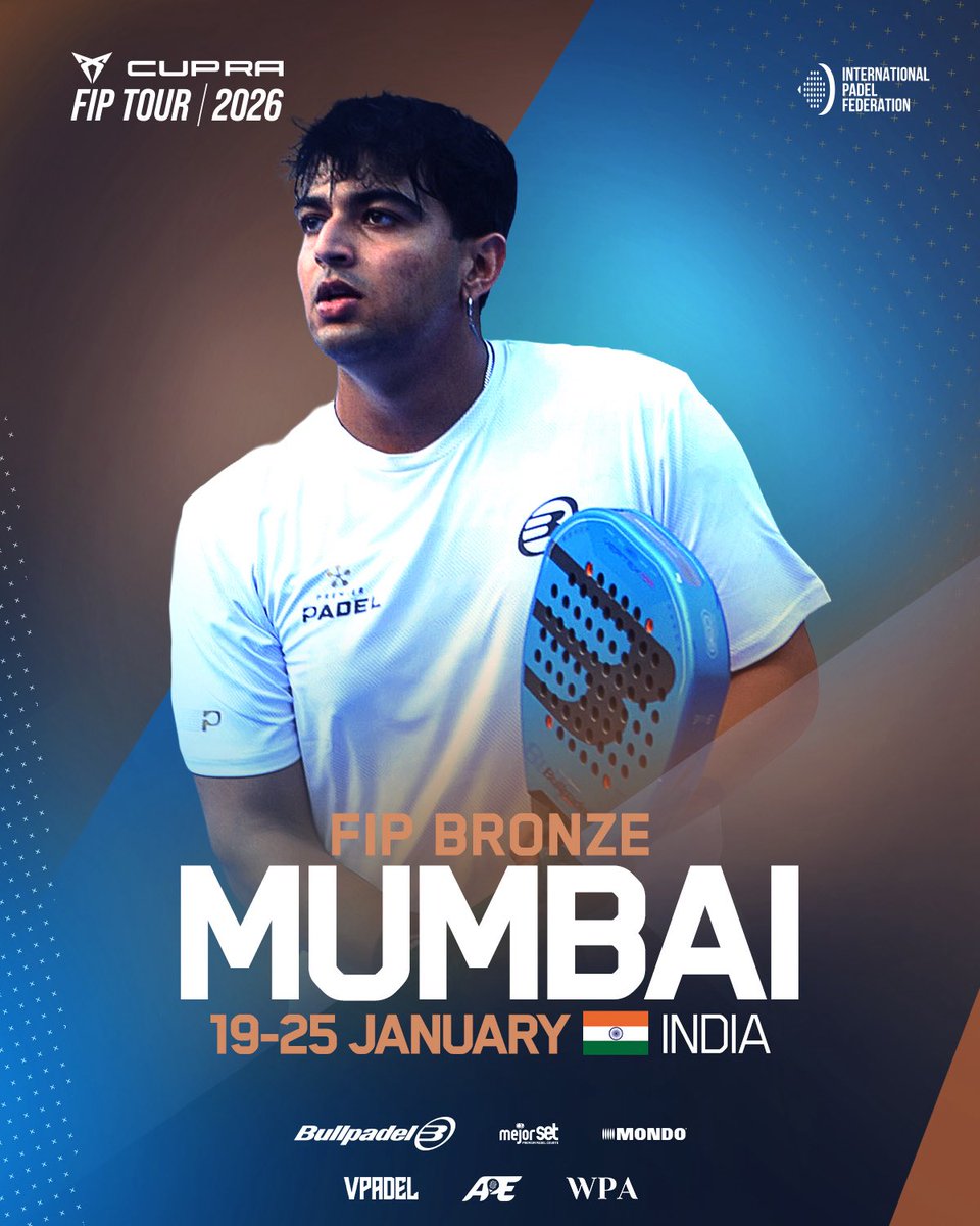 padelfip's tweet image. The new season begins in India 🌏🎾 
Mumbai hosts one of the first tournament of the year, opening a new chapter for padel with passion, ambition and a global spirit 🔥

🥉 𝗙𝗜𝗣 𝗕𝗥𝗢𝗡𝗭𝗘 𝗠𝗨𝗠𝗕𝗔𝗜 🥉

📍 Mumbai, India 🇮🇳
🏟️ VPadel Area
🗓️ 19 – 25 January 2026

#PadelFIP