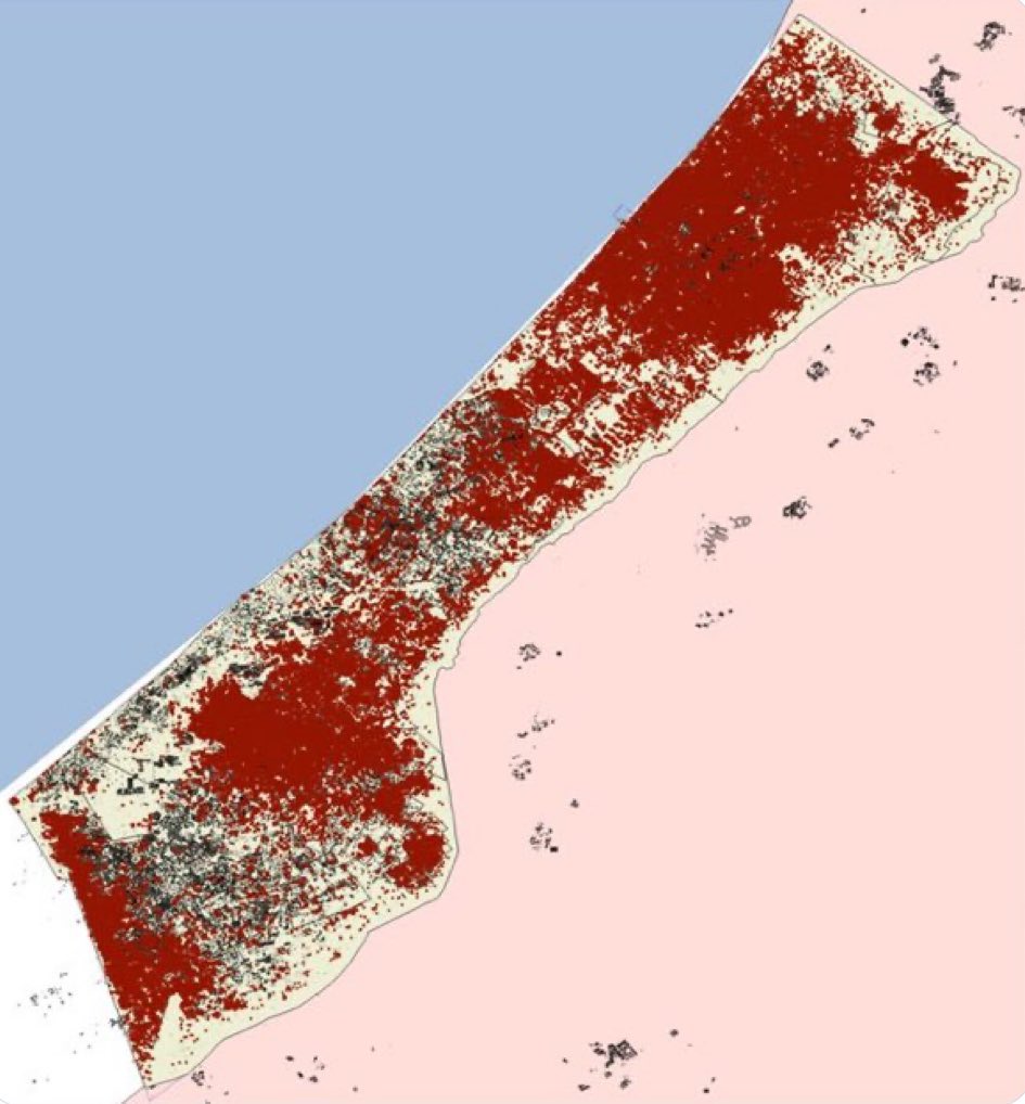 mhdksafa's tweet image. Israel has dropped more than 200,000 tons of explosives - this means that Israel has dropped ~100 kilograms of explosives on Gaza for every man, woman, and child.

Each red dot shows a bombed place in Gaza. (UN Satellite Centre, July 6th 2024)

This is what genocide looks like.
